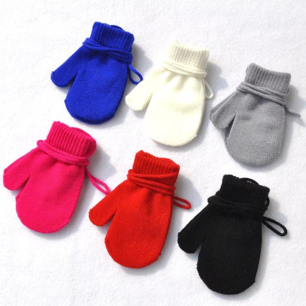 Kids Gloves 13*6Cm 1-4 Years Children Winter Warm Gloves Patchwork Knitted Cute Handschoenen with String Hand Gloves Guantes