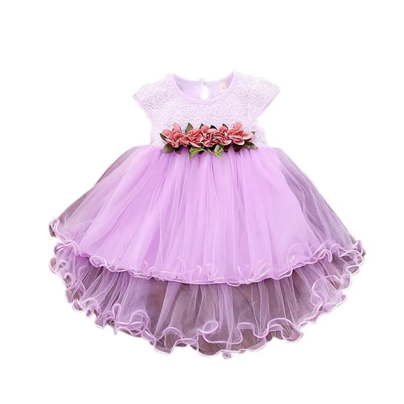 Cute Baby Girls Summer Floral Dress Princess Party Tulle Flower Dresses Toddler Infant Girls Mesh Tutu Dress 0-3Y Clothing