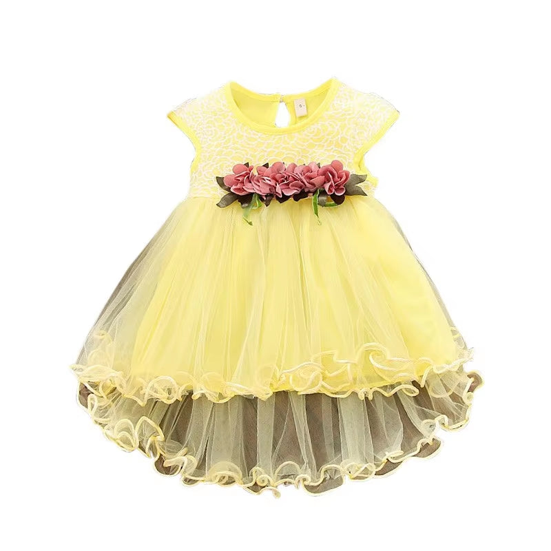 Cute Baby Girls Summer Floral Dress Princess Party Tulle Flower Dresses Toddler Infant Girls Mesh Tutu Dress 0-3Y Clothing