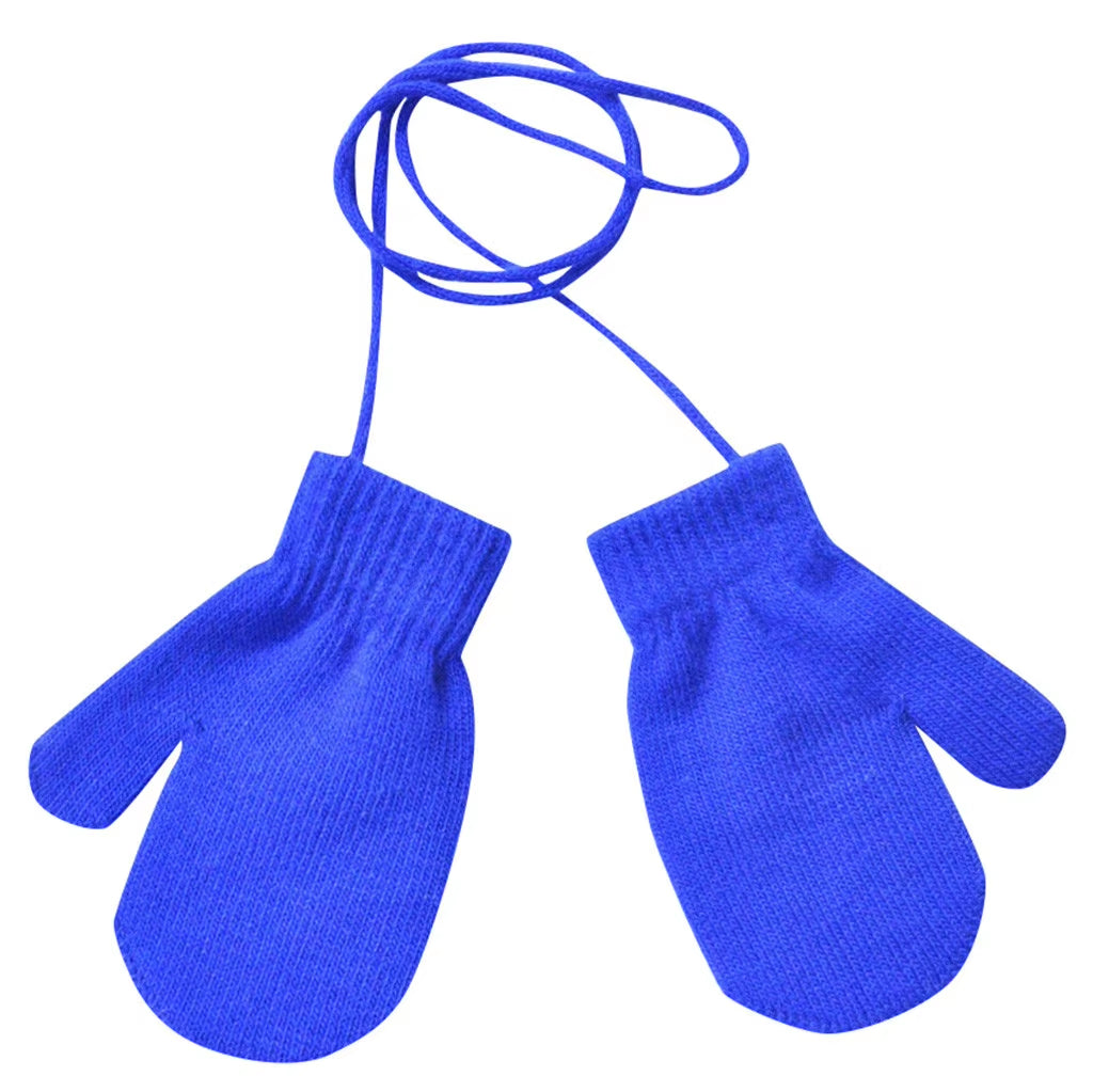 Kids Gloves 13*6Cm 1-4 Years Children Winter Warm Gloves Patchwork Knitted Cute Handschoenen with String Hand Gloves Guantes