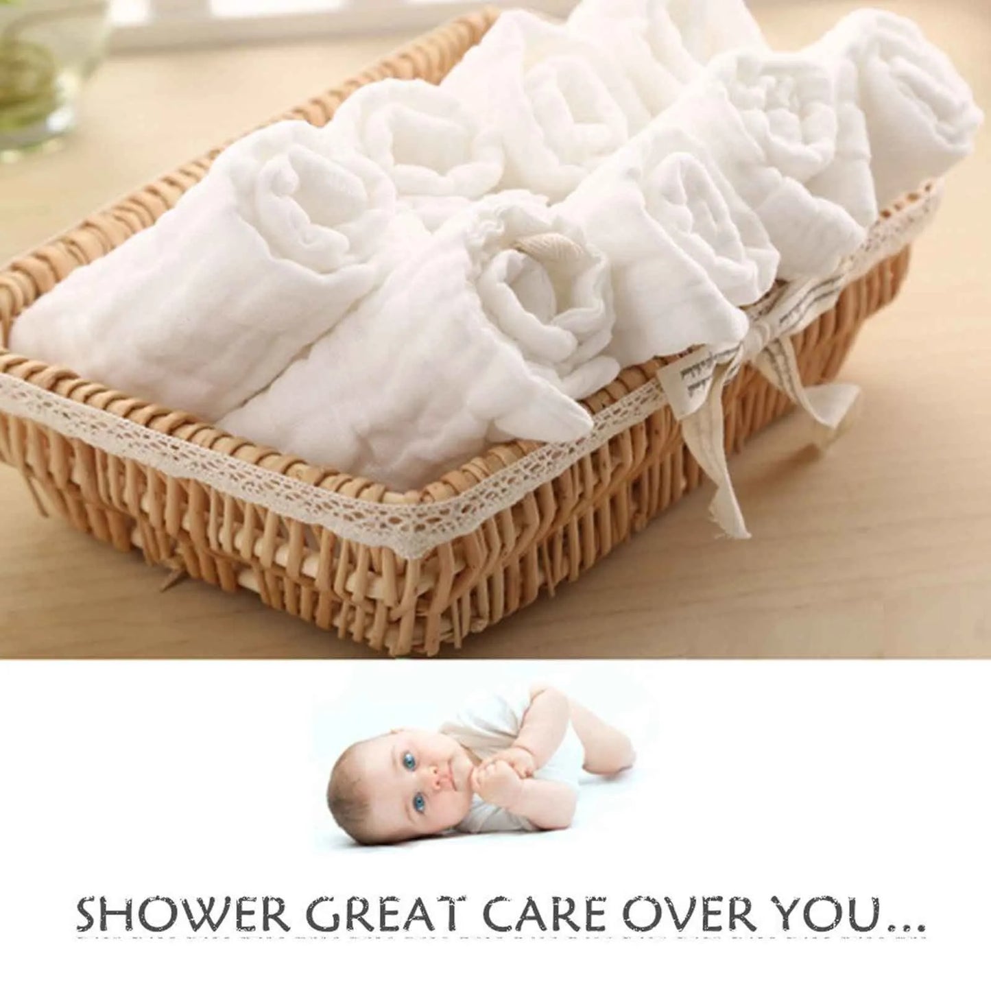10Pcs Baby Muslin Washcloths Cotton Baby Wipes Soft Newborn Baby Face Towel for Sensitive Skin Baby Organic White Towels