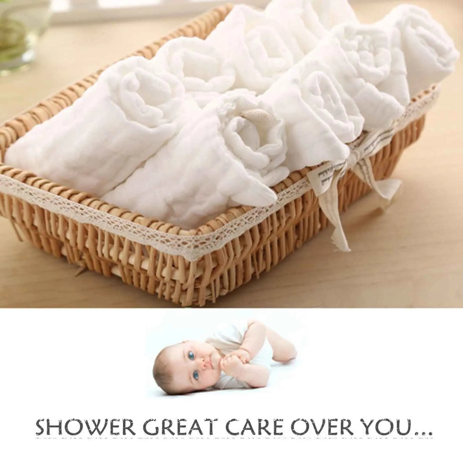 10Pcs Baby Muslin Washcloths Cotton Baby Wipes Soft Newborn Baby Face Towel for Sensitive Skin Baby Organic White Towels