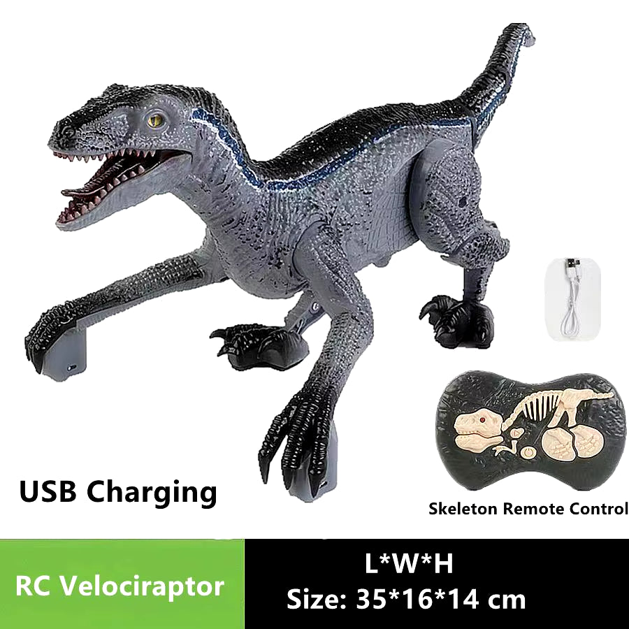 Upgraded Chargeable Remote Control Dinosaur Toys Kids Jurassic Dinosaur Simulation Velociraptor Toy with LED Light and Roaring