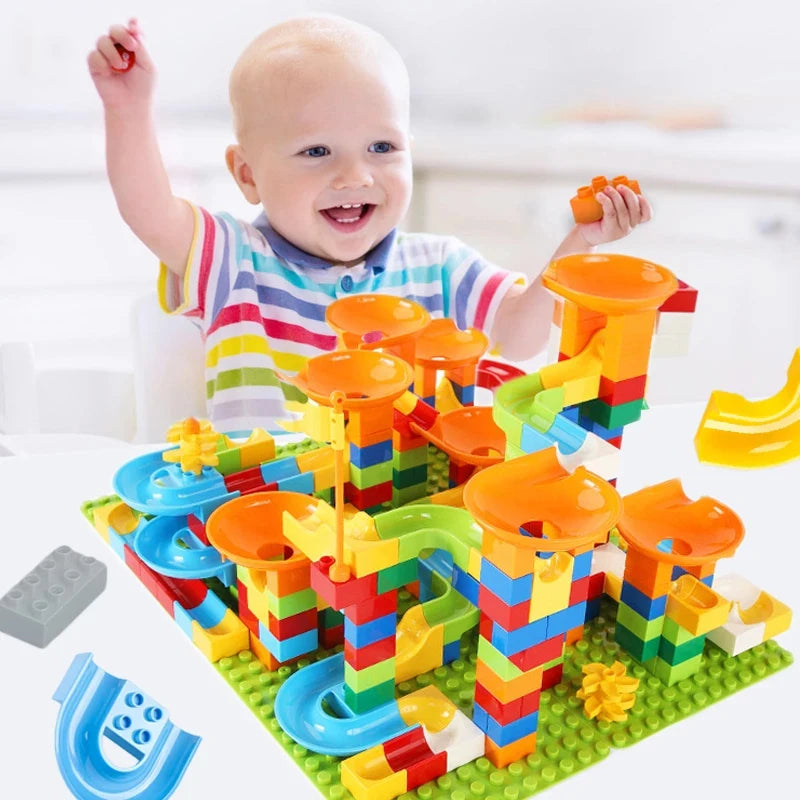 New 330PCS Mini Size Funnel Slide Building Blocks Marble Race Run Track Maze Ball Building Blocks Set Assemble Bricks Kids Toys