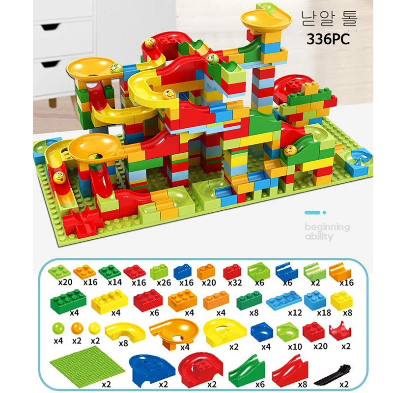 New 330PCS Mini Size Funnel Slide Building Blocks Marble Race Run Track Maze Ball Building Blocks Set Assemble Bricks Kids Toys