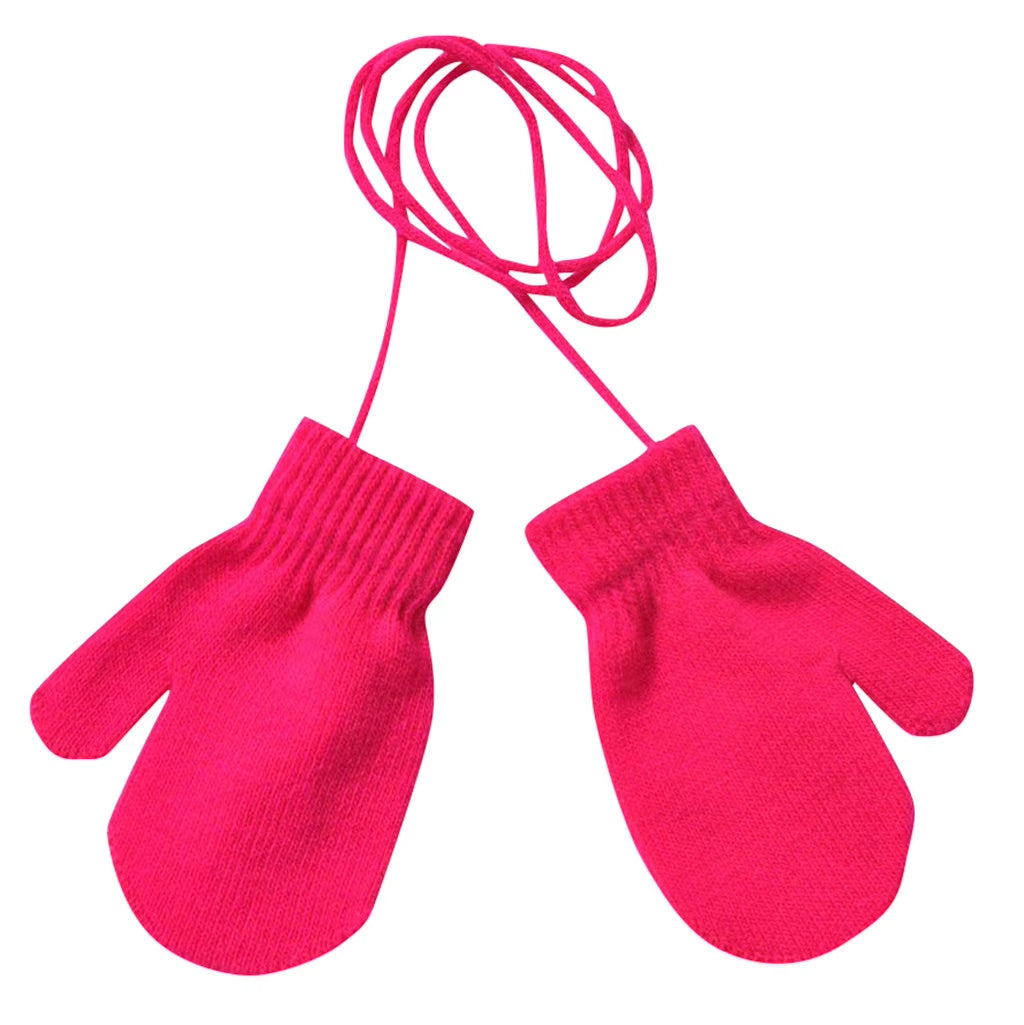 Kids Gloves 13*6Cm 1-4 Years Children Winter Warm Gloves Patchwork Knitted Cute Handschoenen with String Hand Gloves Guantes