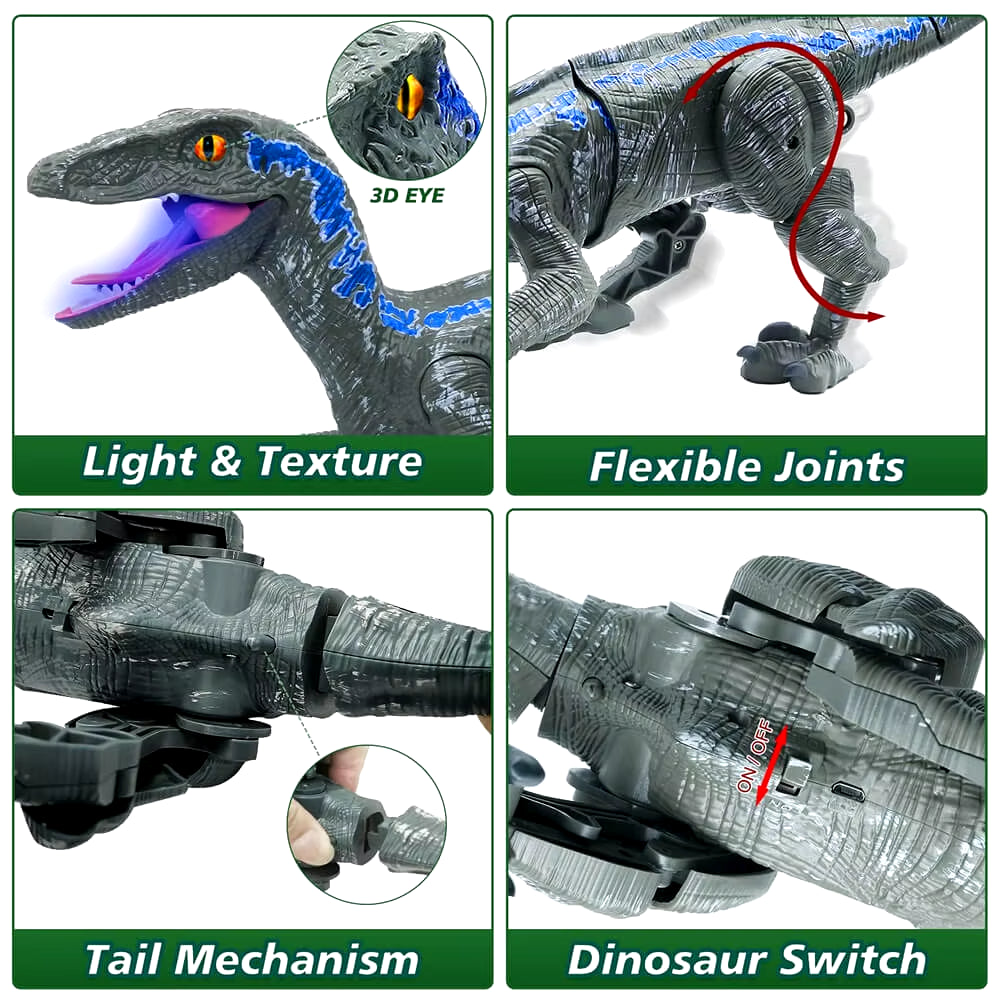 Upgraded Chargeable Remote Control Dinosaur Toys Kids Jurassic Dinosaur Simulation Velociraptor Toy with LED Light and Roaring