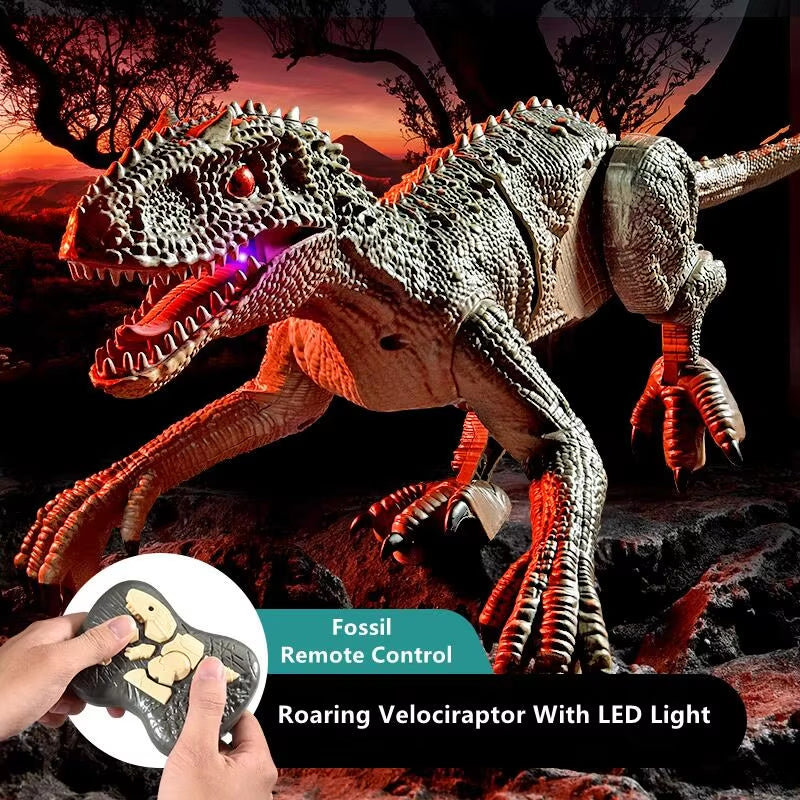 Upgraded Chargeable Remote Control Dinosaur Toys Kids Jurassic Dinosaur Simulation Velociraptor Toy with LED Light and Roaring