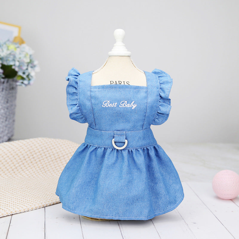 Embroidered Denim Pet Dress