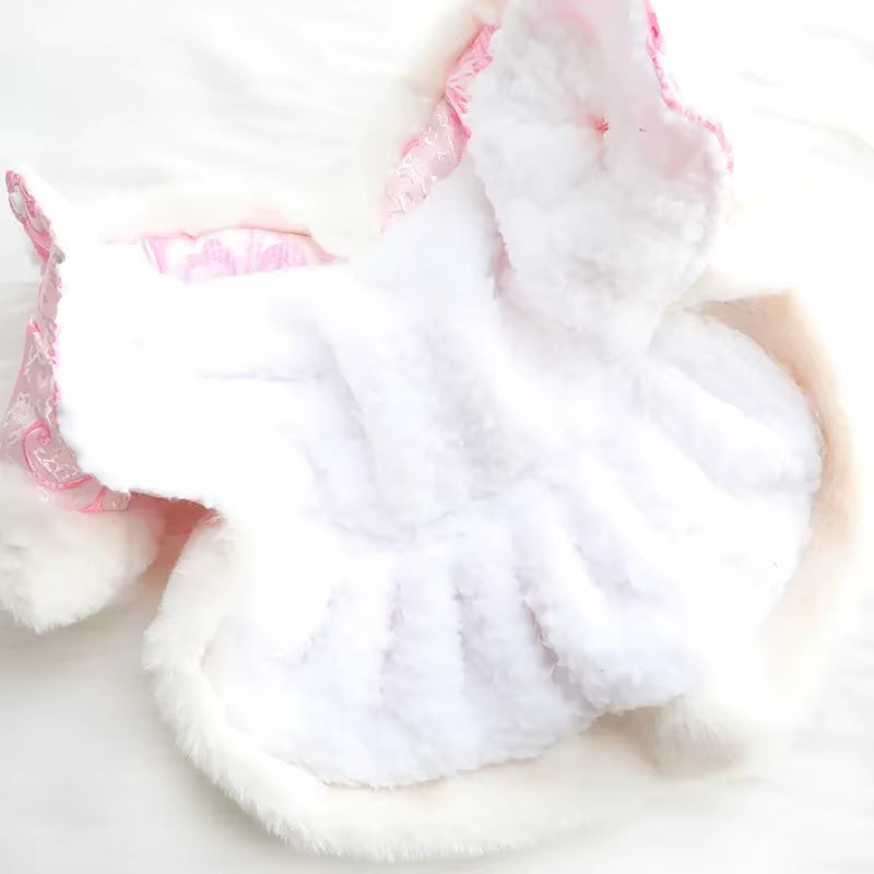 1PC Pet Dog Autumn Winter Thick and Warm Bow Button Princess Dress with Buckle for Small Medium Dogs CATS Puppy Chihuahua Dress