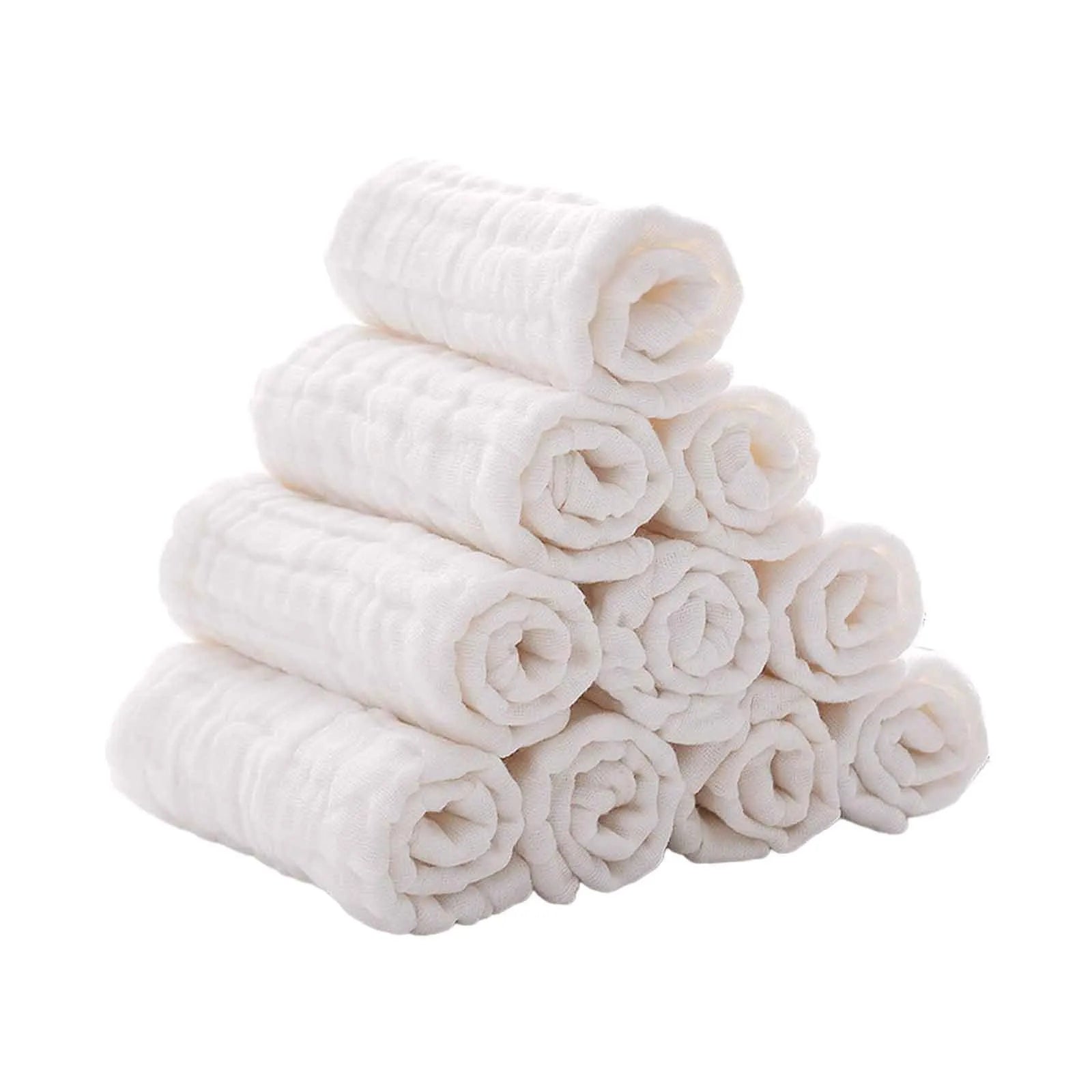 10Pcs Baby Muslin Washcloths Cotton Baby Wipes Soft Newborn Baby Face Towel for Sensitive Skin Baby Organic White Towels
