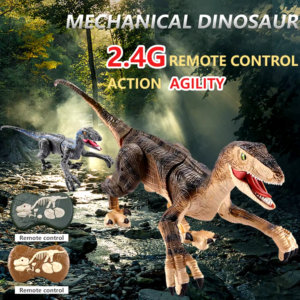 Upgraded Chargeable Remote Control Dinosaur Toys Kids Jurassic Dinosaur Simulation Velociraptor Toy with LED Light and Roaring
