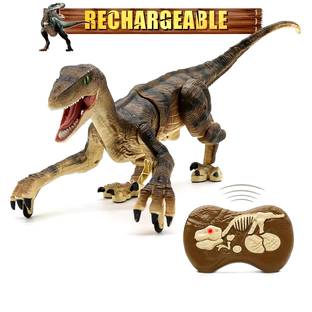 Upgraded Chargeable Remote Control Dinosaur Toys Kids Jurassic Dinosaur Simulation Velociraptor Toy with LED Light and Roaring