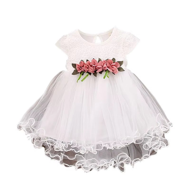 Cute Baby Girls Summer Floral Dress Princess Party Tulle Flower Dresses Toddler Infant Girls Mesh Tutu Dress 0-3Y Clothing