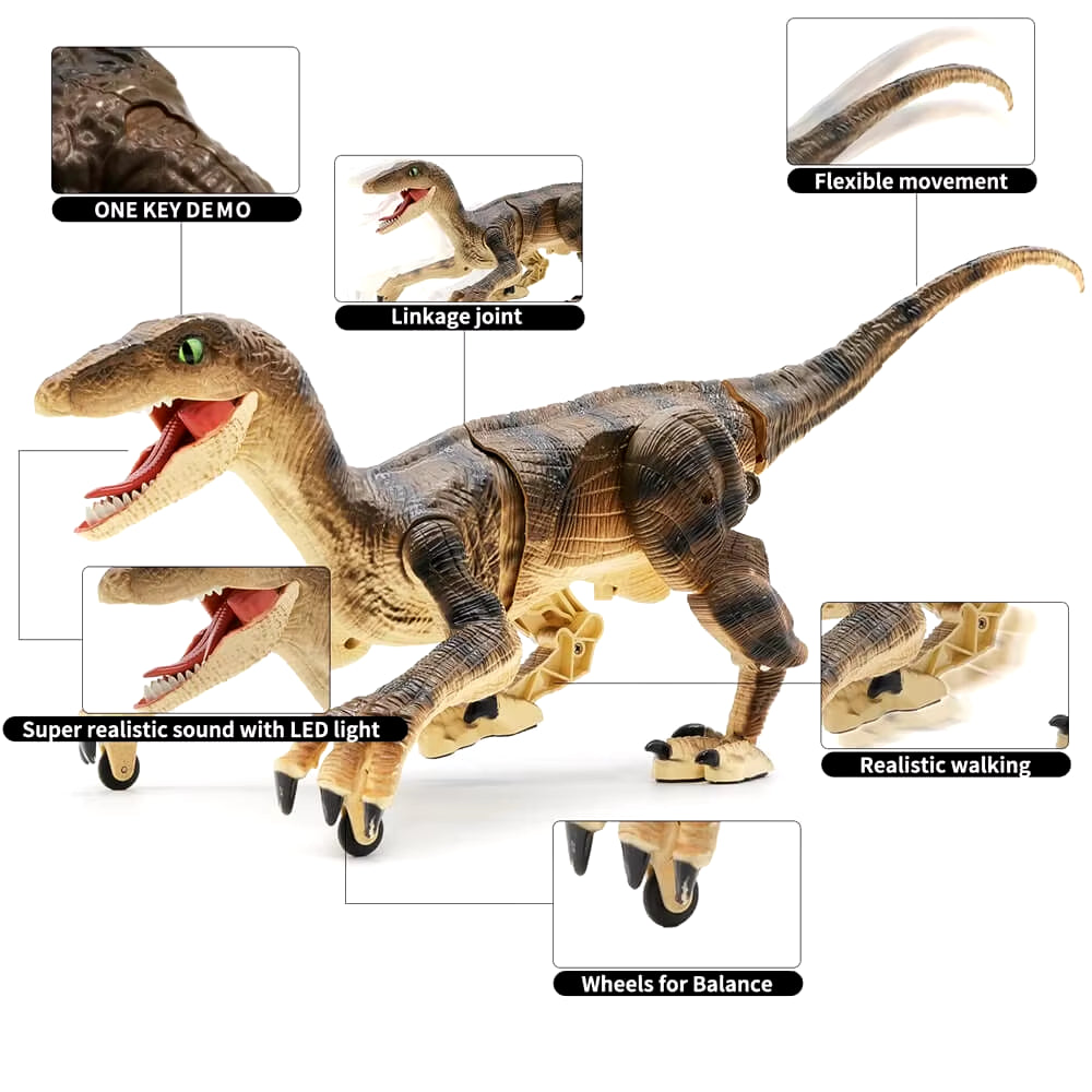 Upgraded Chargeable Remote Control Dinosaur Toys Kids Jurassic Dinosaur Simulation Velociraptor Toy with LED Light and Roaring