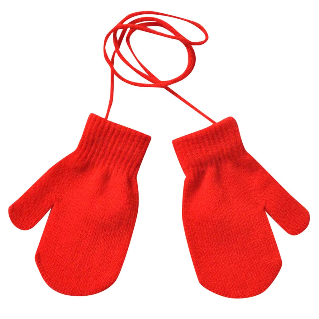 Kids Gloves 13*6Cm 1-4 Years Children Winter Warm Gloves Patchwork Knitted Cute Handschoenen with String Hand Gloves Guantes