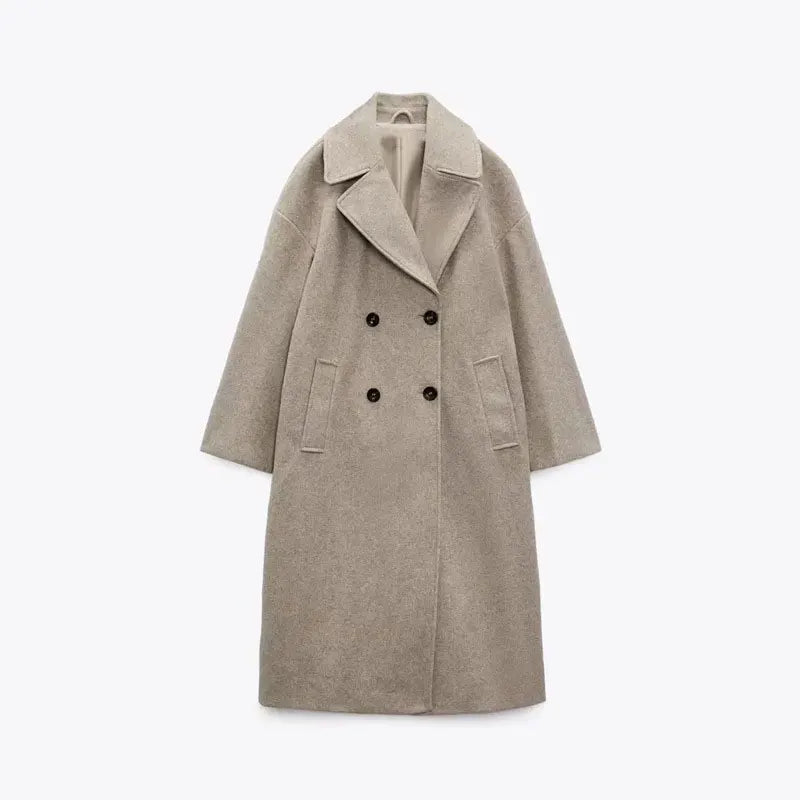 Lapel Women Straight Overcoat Casual Double-Breasted Office Ladies Long Coat 2022 Autumn Winter Solid Female Streetwear Coats