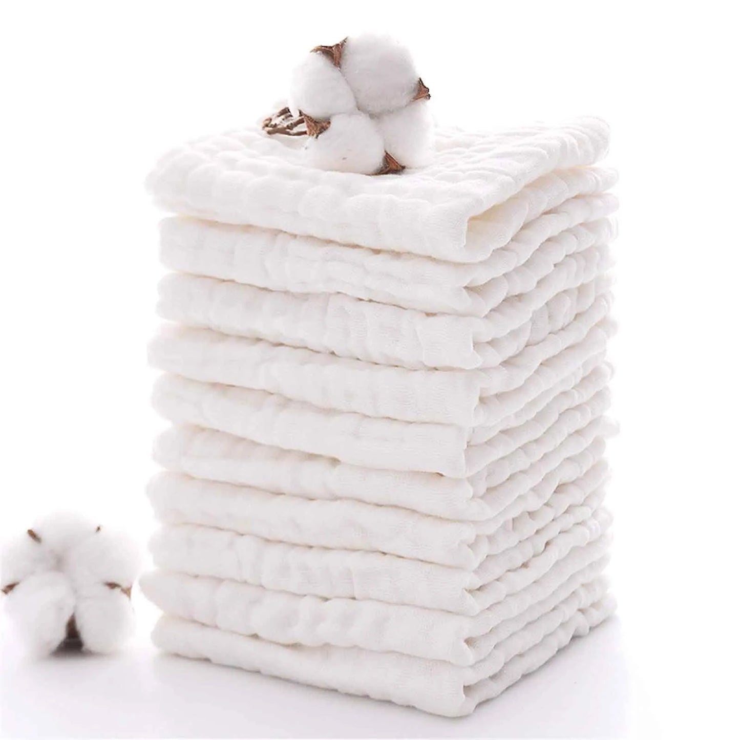 10Pcs Baby Muslin Washcloths Cotton Baby Wipes Soft Newborn Baby Face Towel for Sensitive Skin Baby Organic White Towels
