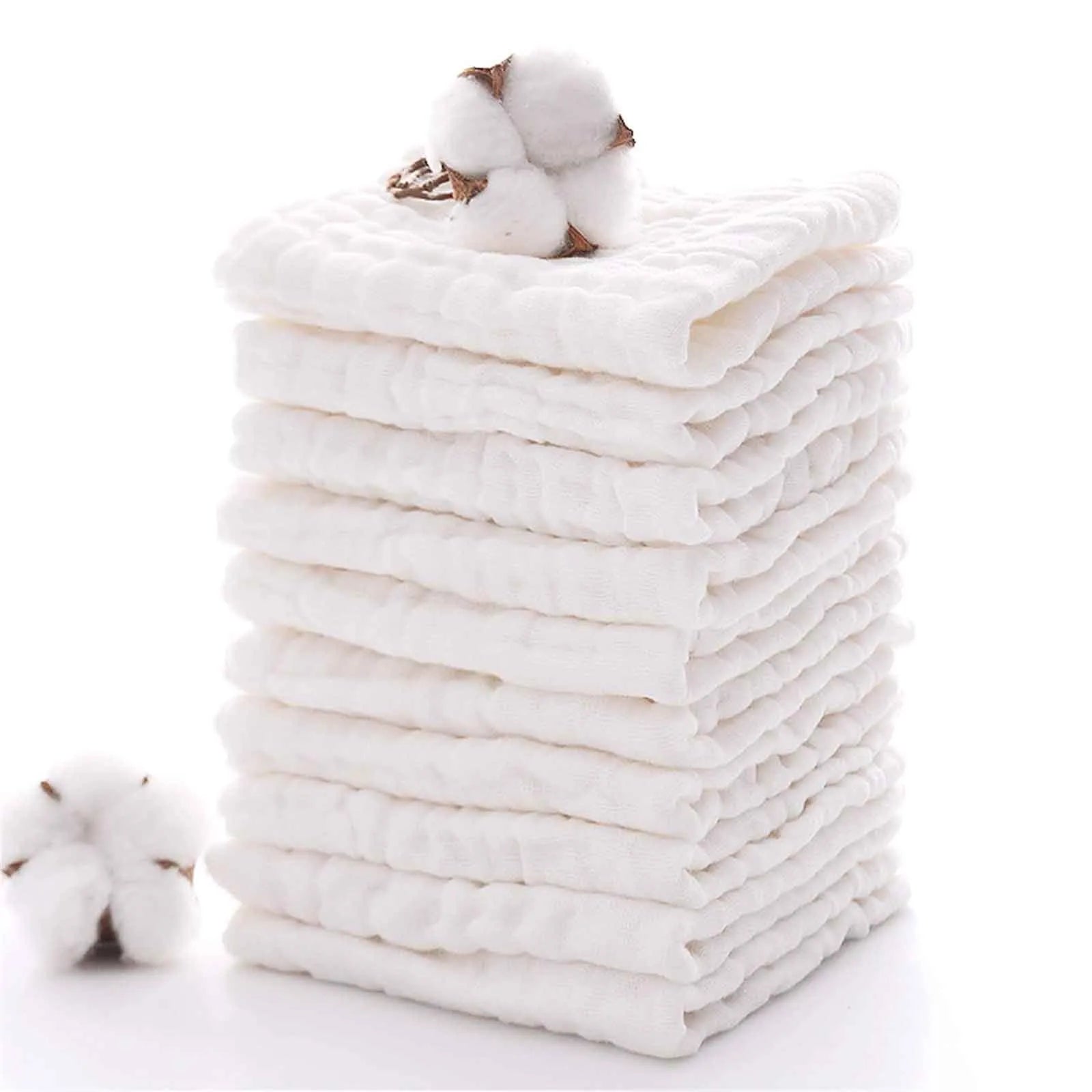 10Pcs Baby Muslin Washcloths Cotton Baby Wipes Soft Newborn Baby Face Towel for Sensitive Skin Baby Organic White Towels