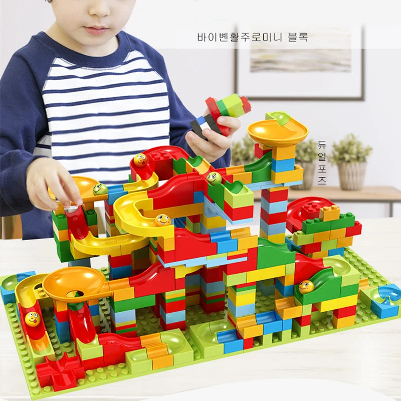 New 330PCS Mini Size Funnel Slide Building Blocks Marble Race Run Track Maze Ball Building Blocks Set Assemble Bricks Kids Toys
