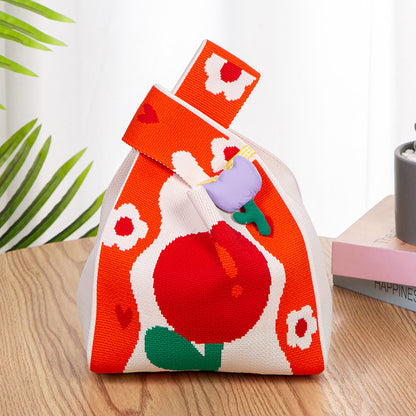 Knitted Tote Bag with Floral Design