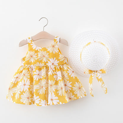 Baby Girl Summer Dress with Bow And Hat