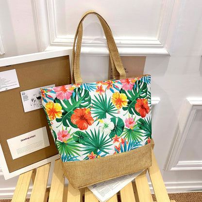 Artisan Design Cotton Linen Zip Tote Bag
