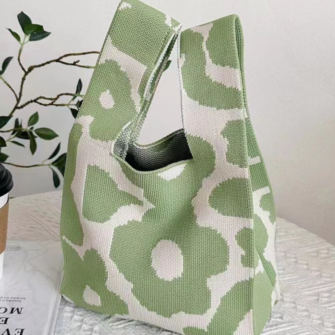 Knitted Tote Bag with Floral Design