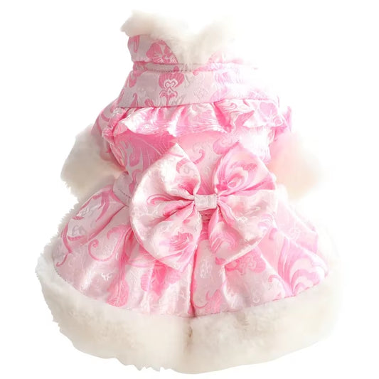 1PC Pet Dog Autumn Winter Thick and Warm Bow Button Princess Dress with Buckle for Small Medium Dogs CATS Puppy Chihuahua Dress