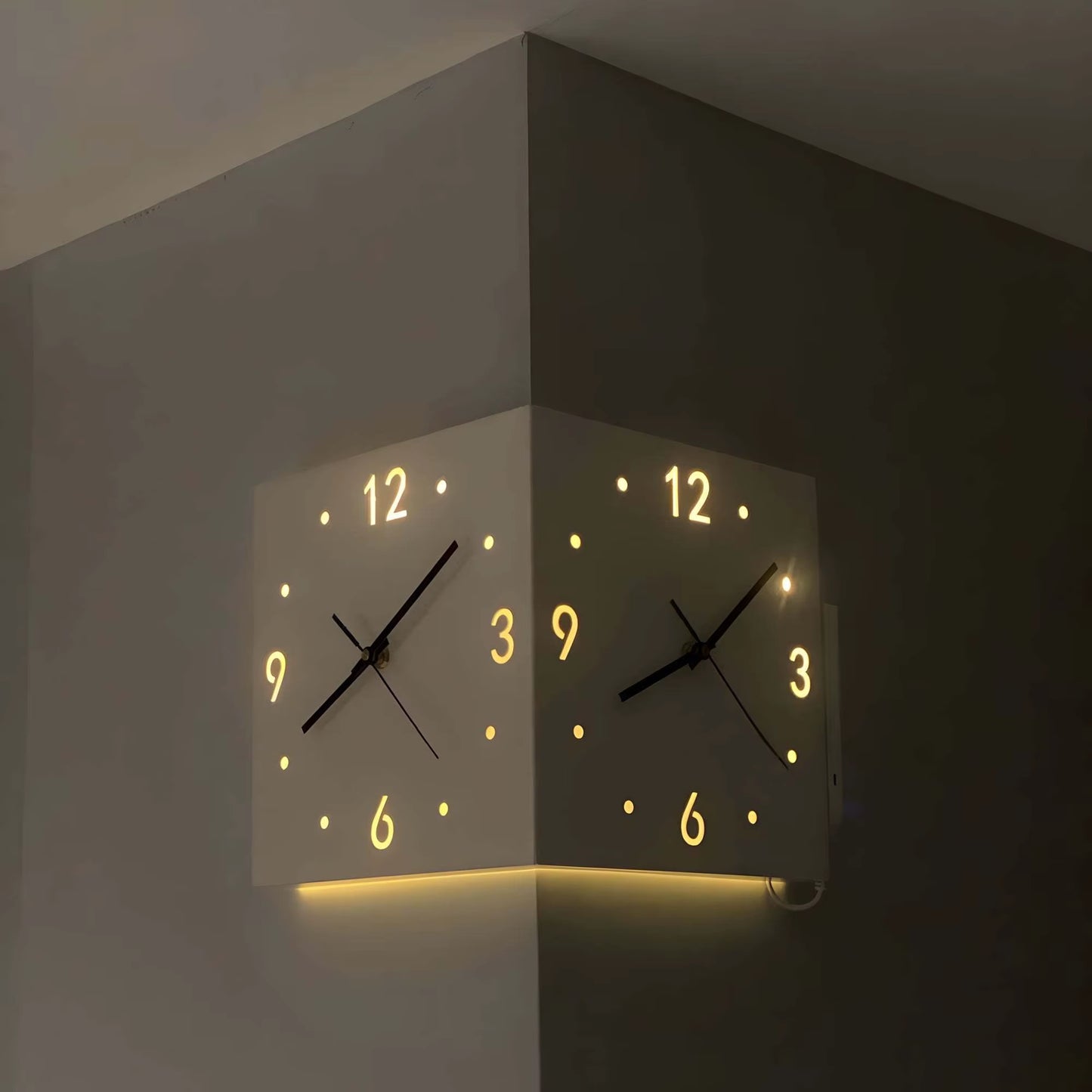 Corner Modern Wall Clock, Stylish Double-Sided Luminous Wall Clock, Sensor Luminous Corner Wall Clock, Mute Wall Clock