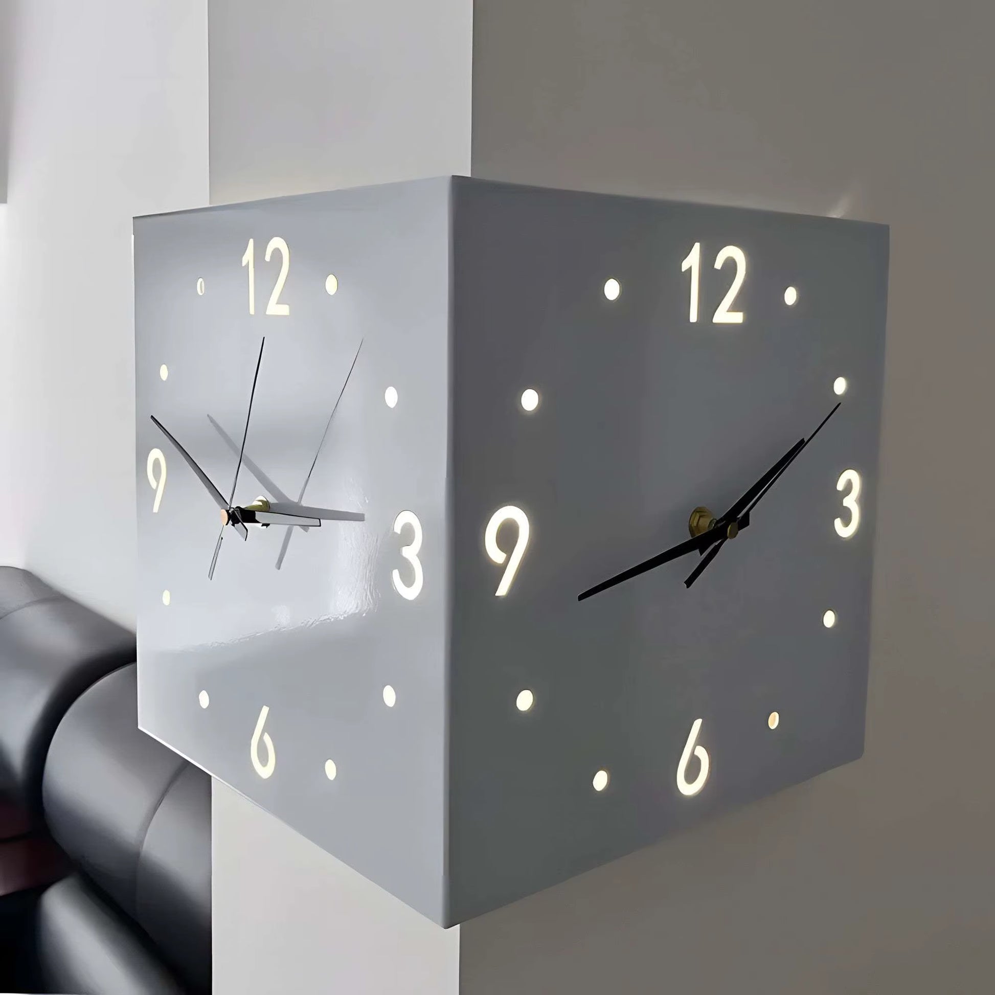 Corner Modern Wall Clock, Stylish Double-Sided Luminous Wall Clock, Sensor Luminous Corner Wall Clock, Mute Wall Clock