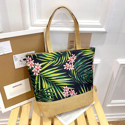 Artisan Design Cotton Linen Zip Tote Bag
