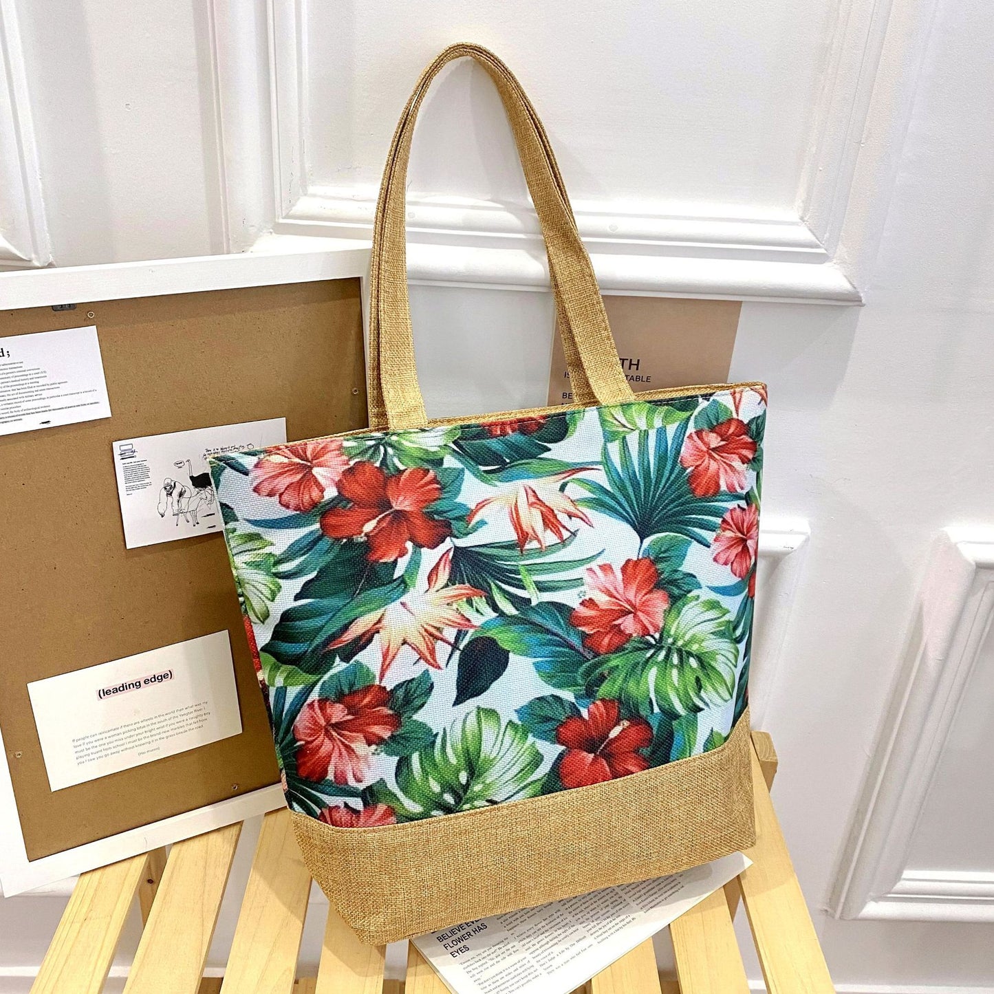 Artisan Design Cotton Linen Zip Tote Bag