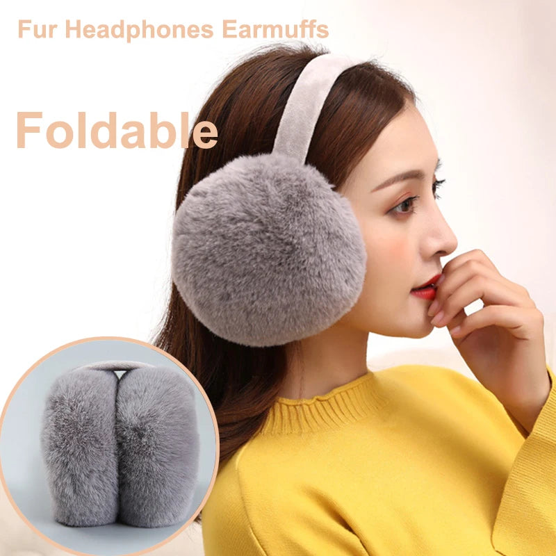 Winter Warm Ear Muffs Girl Fluffy Fold Burger Shape Children Headphone Earmuffs Soft Cashmere Solid Cute Warmer Fake Fur Earlap