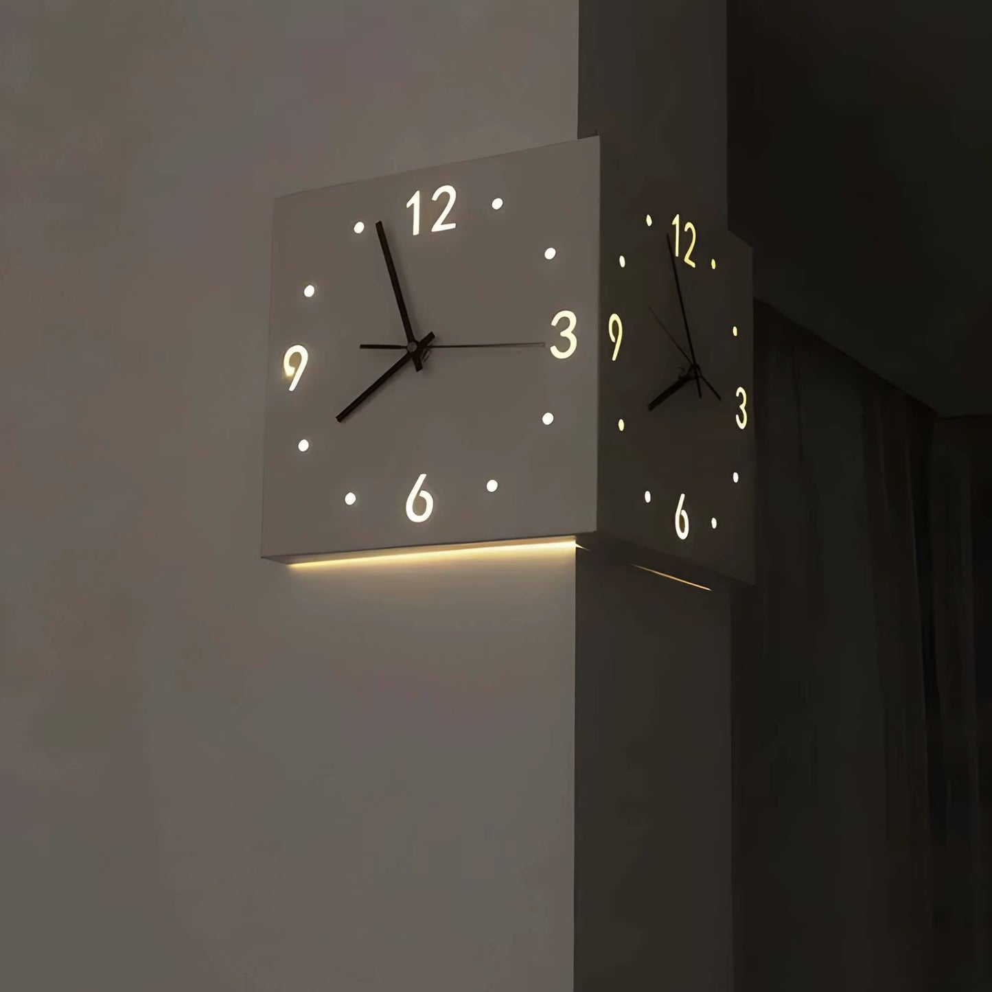 Corner Modern Wall Clock, Stylish Double-Sided Luminous Wall Clock, Sensor Luminous Corner Wall Clock, Mute Wall Clock