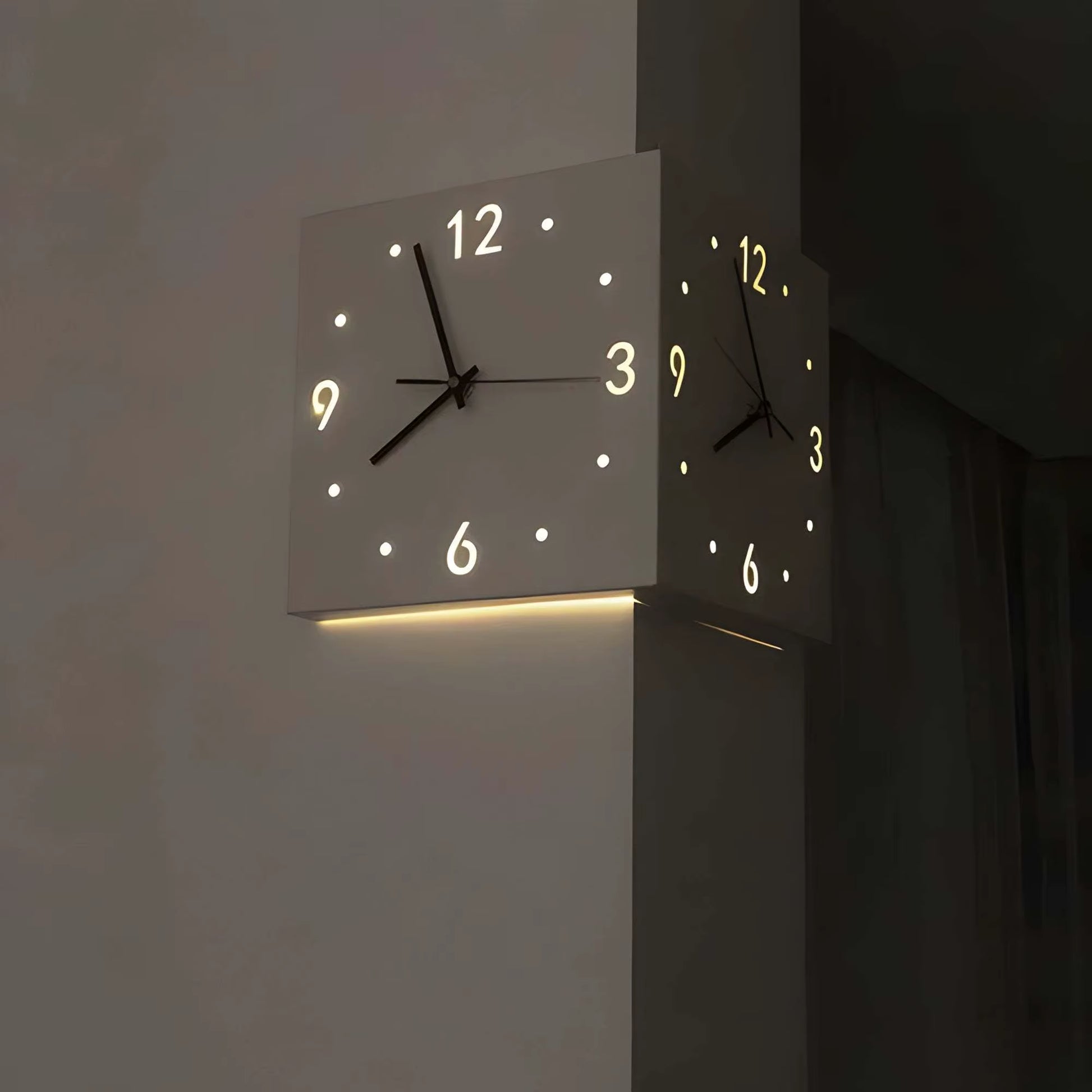 Corner Modern Wall Clock, Stylish Double-Sided Luminous Wall Clock, Sensor Luminous Corner Wall Clock, Mute Wall Clock