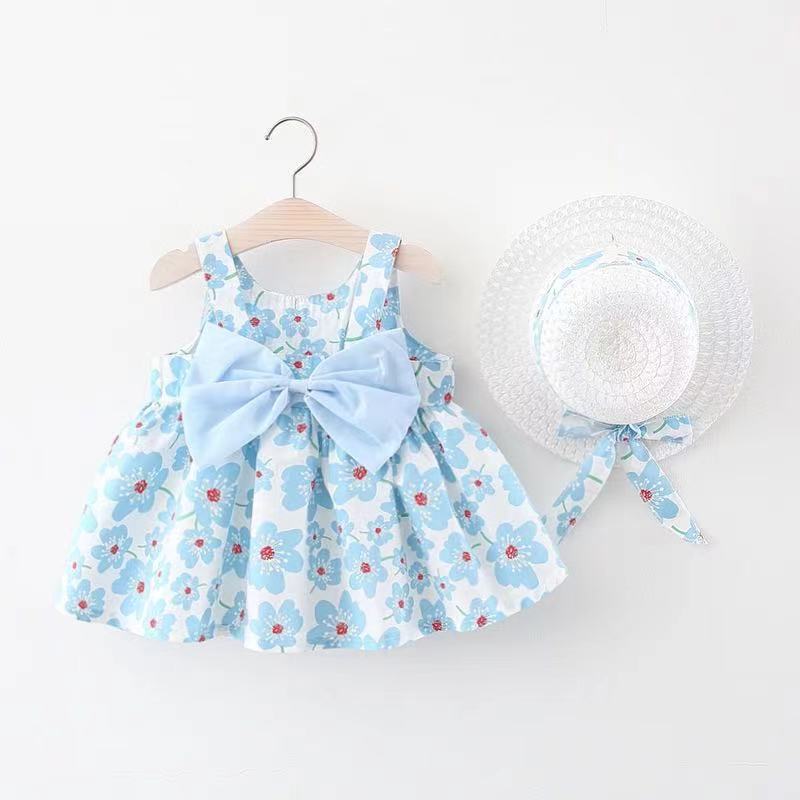 Baby Girl Summer Dress with Bow And Hat