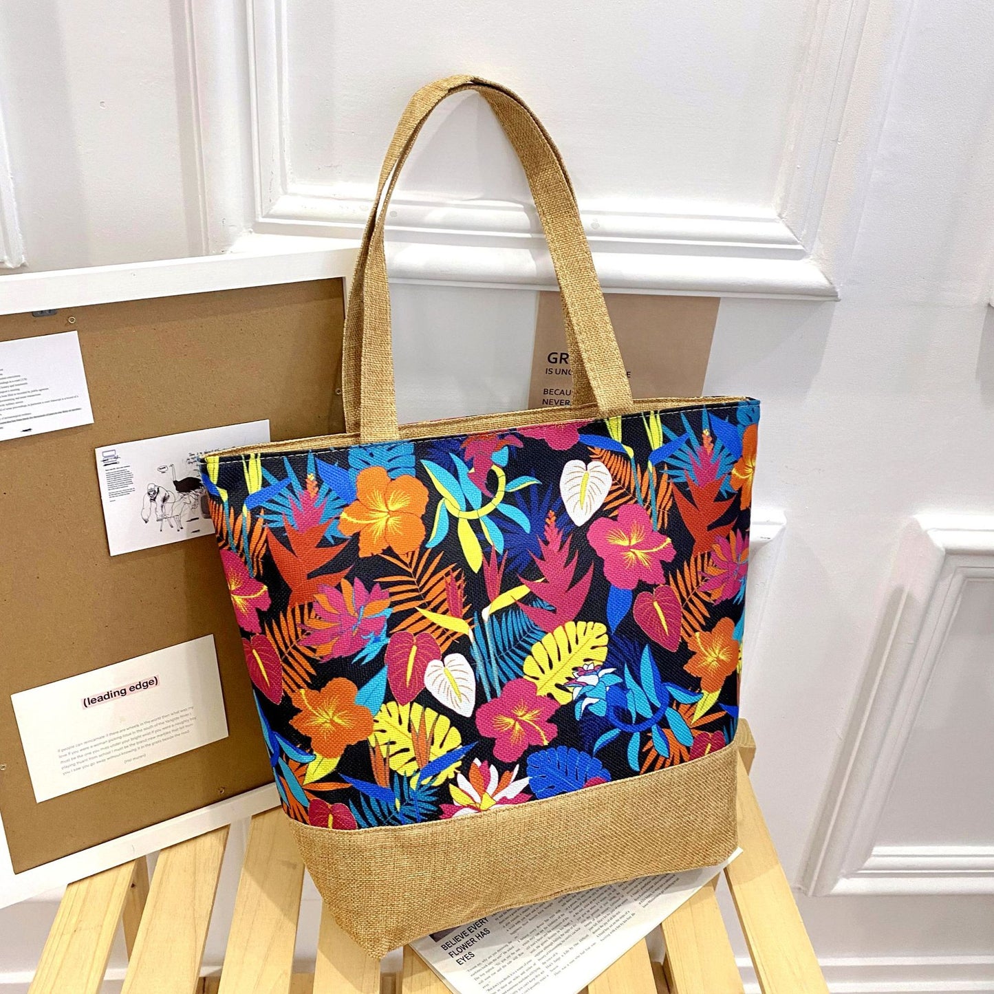 Artisan Design Cotton Linen Zip Tote Bag