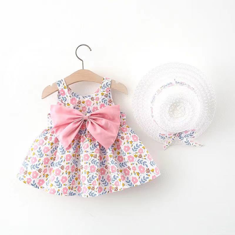 Baby Girl Summer Dress with Bow And Hat