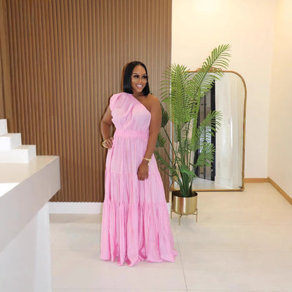 Linen Slanted Shoulder Maxi Dress