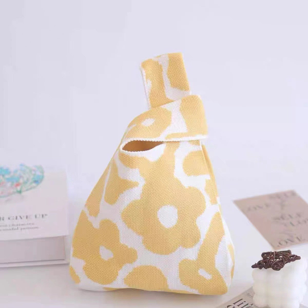 Knitted Tote Bag with Floral Design