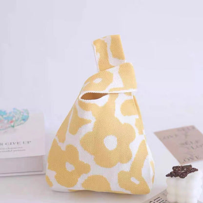 Knitted Tote Bag with Floral Design