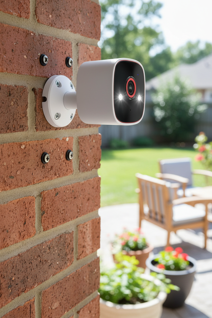 2K security camera fixed to back porch wall