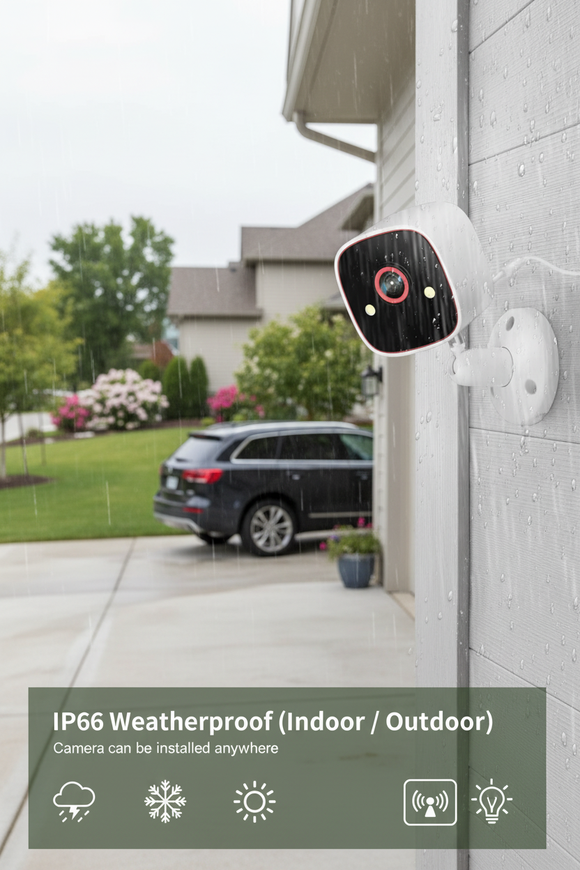 2K security camera mounted on side of garage