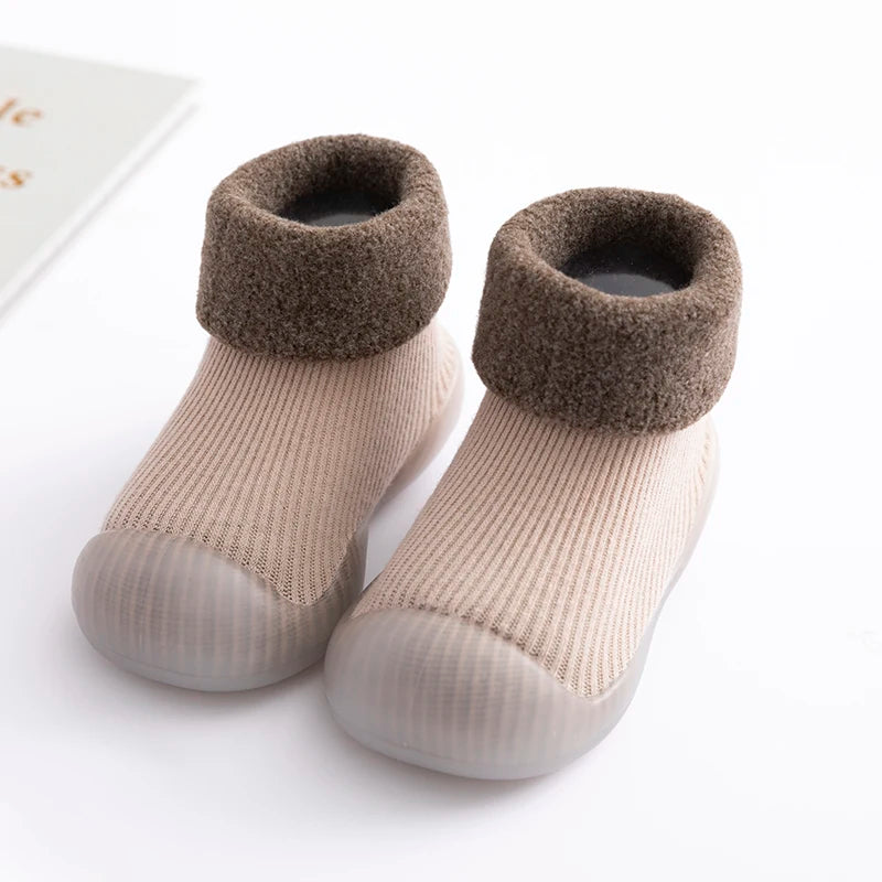 Baby Winter Warm Fluffy Long Sock Shoes Toddler Boys Girls Soft Rubber First Walkers 6M-3T Children Indoor Anti-Slip Floor Shoes