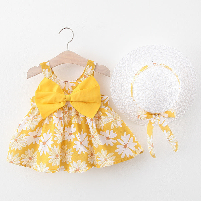 Baby Girl Summer Dress with Bow And Hat
