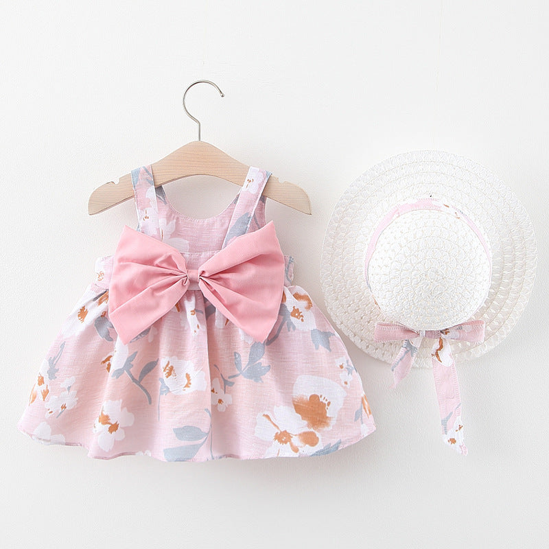 Baby Girl Summer Dress with Bow And Hat