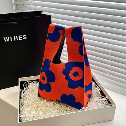 Knitted Tote Bag with Floral Design