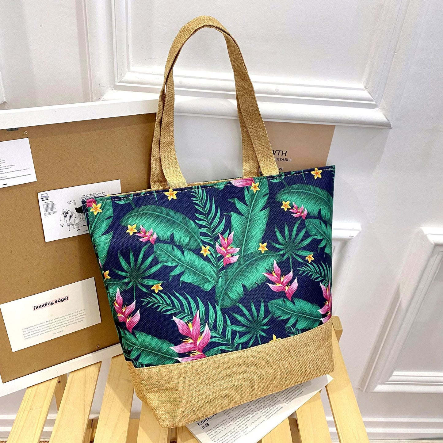 Artisan Design Cotton Linen Zip Tote Bag