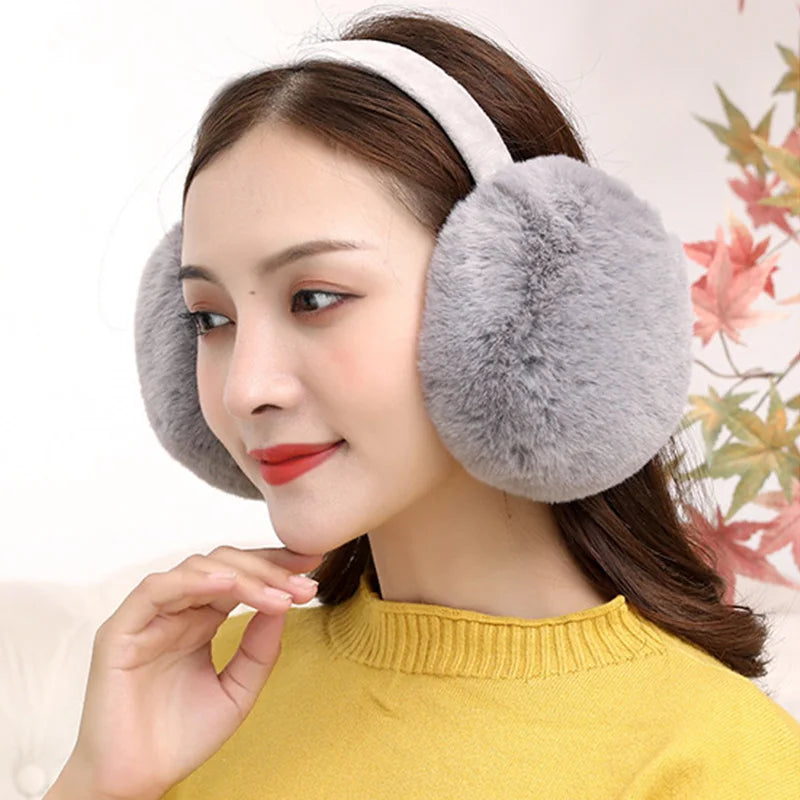 Winter Warm Ear Muffs Girl Fluffy Fold Burger Shape Children Headphone Earmuffs Soft Cashmere Solid Cute Warmer Fake Fur Earlap